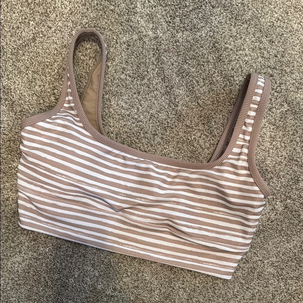 LainSnow Striped Brown and White Swim Top